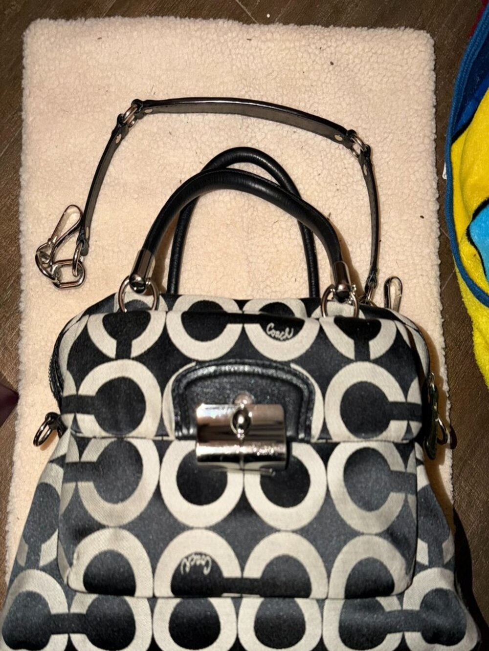 Coach Kristen Op Art Sateen Two Zipper Satchel